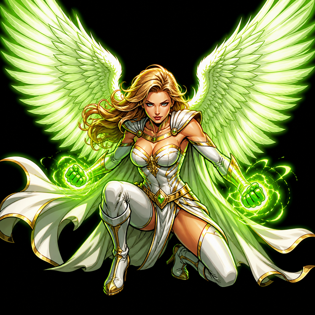 Angel superhero in neon green