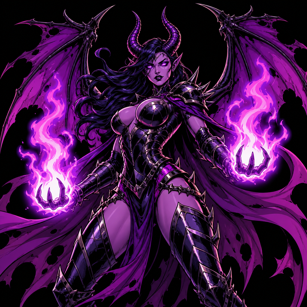Demon superhero in neon purple